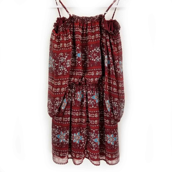 AUW Women’s Burgundy Medium Floral Cold Shoulder - Picture 7 of 8